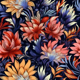 Dark Blue Floral Seamless Pattern