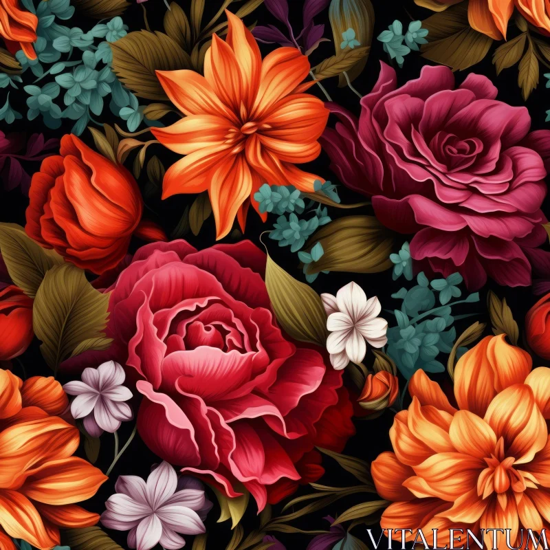 Dark Floral Pattern with Roses and Lilies AI Image