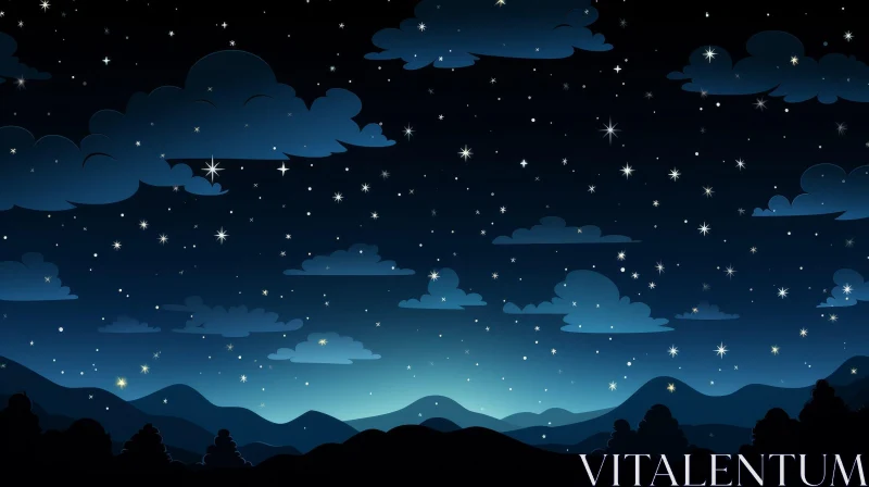 AI ART Enchanting Cartoon Night Sky with Stars and Clouds