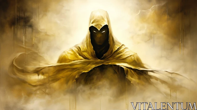 Enigmatic Figure in Golden Cloak | Surreal Painting AI Image