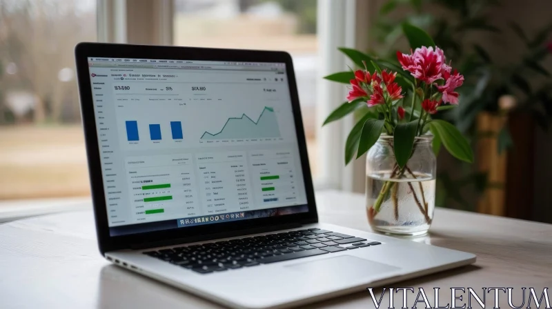 Financial Dashboard on Laptop with Pink Flowers AI Image