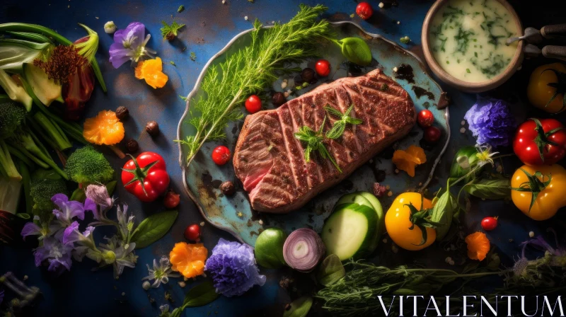 Grilled Steak with Vegetables and Creamy Sauce - Food Still Life AI Image