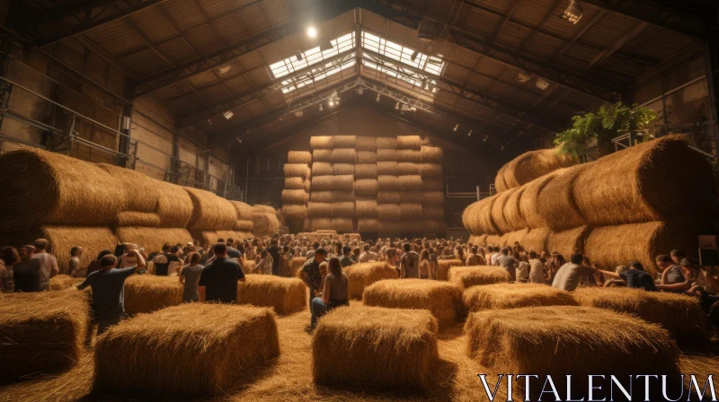 Majestic Portrayal of Hay Bales in a Rustic Barn AI Image