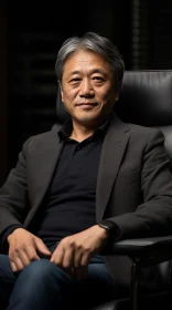 Middle-Aged Asian Man Portrait in Black Suit
