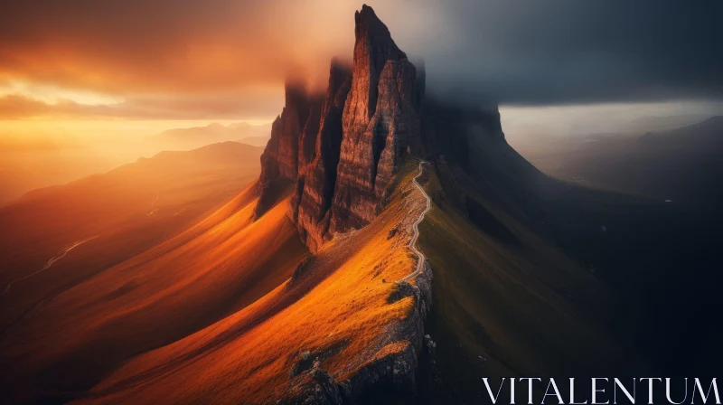 AI ART Mountain Range Sunset Landscape - Serene Nature Photography