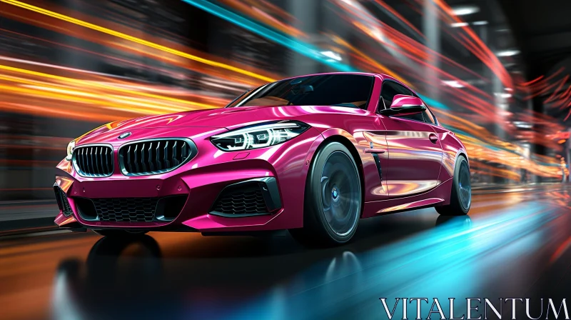 Pink Sports Car in Motion - Digital Painting AI Image