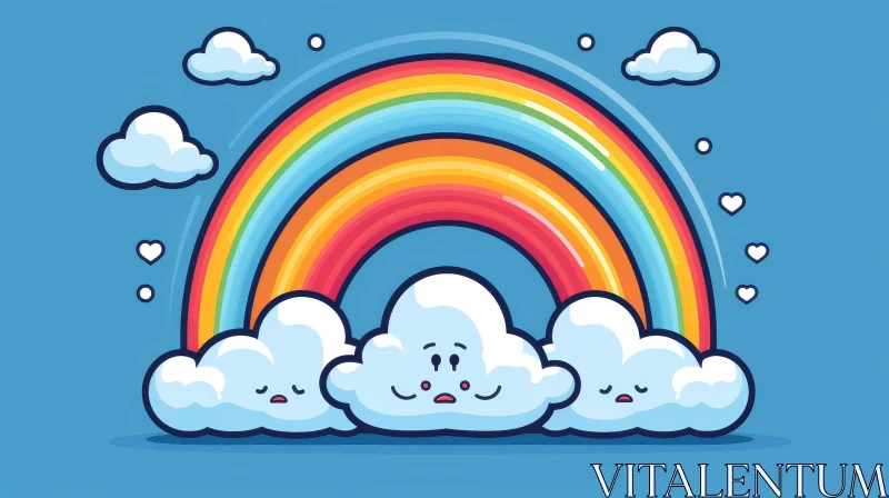 Rainbow and Clouds Cartoon Illustration AI Image