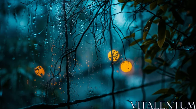 Rainy Night Through a Window: A Captivating and Mysterious View AI Image