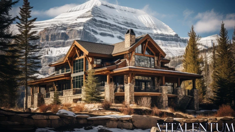 Serene Mountain Home Amidst Nature AI Image