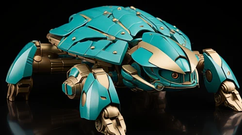 Teal Blue Robot with Gold and Silver Details - A Fusion of Art and Technology