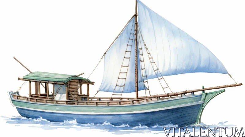 AI ART Traditional Fishing Boat Watercolor Painting