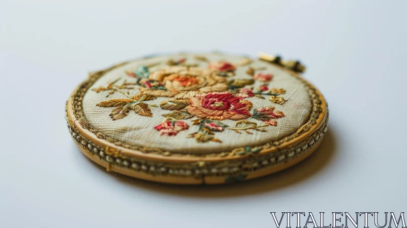 Vintage Embroidered Floral Brooch - Close-Up Image AI Image
