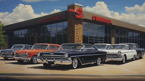 1950s American Car Dealership Painting