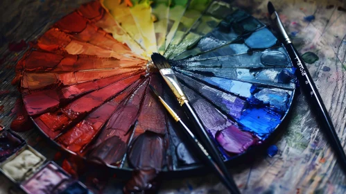 Artist's Palette with Rainbow Oil Paints