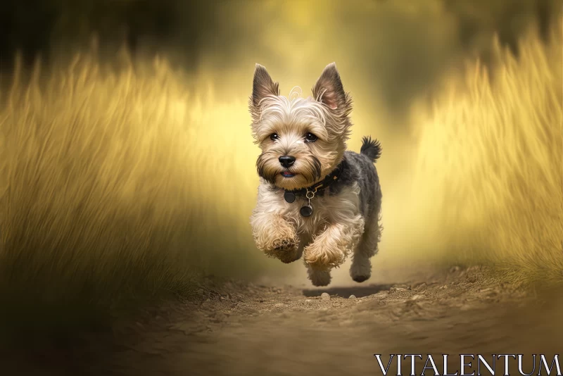Captivating Light: Yorkshire Terrier Running in Dreamy Grass AI Image