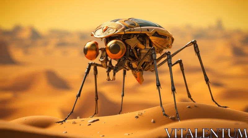 Captivating Robotic Insect Soaring in Desert: A Detailed Artistic Rendering AI Image
