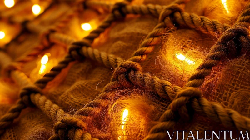 Close-Up Fishing Net with Warm White Lights - Cozy and Inviting AI Image