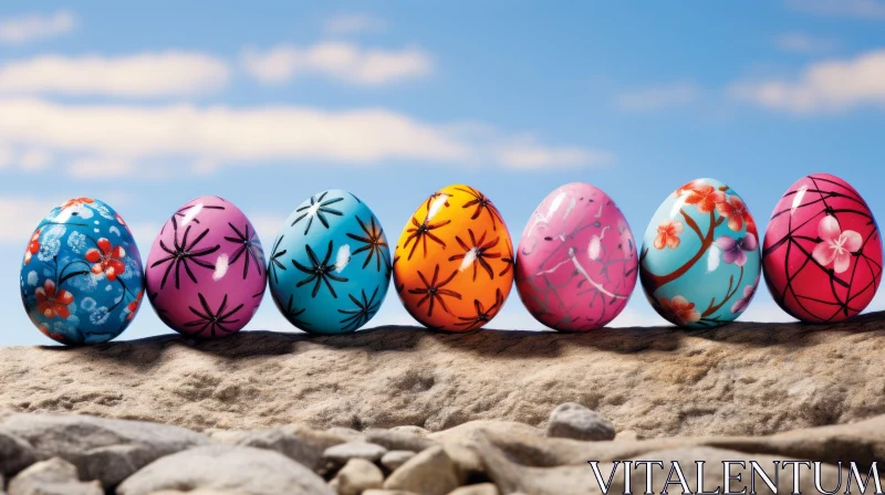 Colorful and Enchanting Easter Eggs by the Sea AI Image