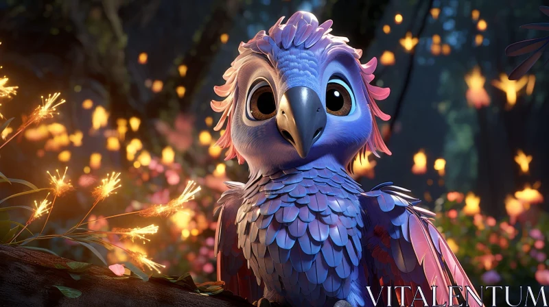 Colorful Cartoon Parrot in Forest - 3D Rendering AI Image