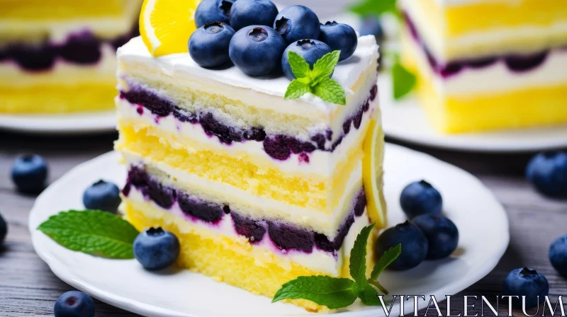 Delicious Blueberry Cake Slice on a Plate AI Image