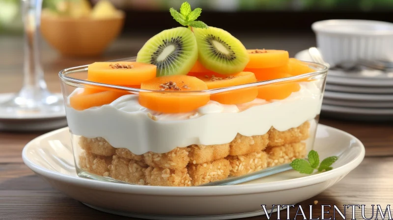 Delicious Parfait Dessert with Kiwi and Peach in Glass AI Image