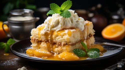 Delicious Sponge Cake with Whipped Cream and Orange Slices