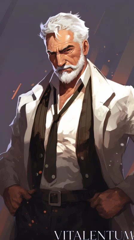 Elegant Man Portrait with White Hair and Beard AI Image
