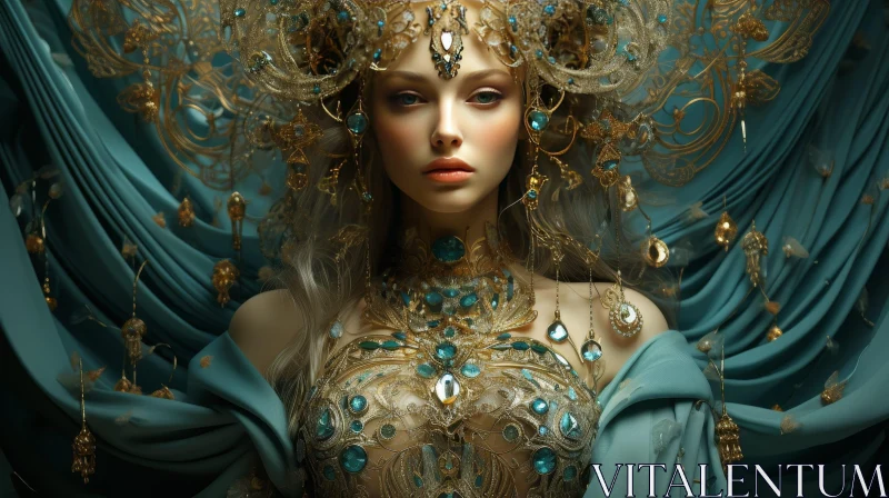 Elegant Woman Portrait in Blue Dress AI Image
