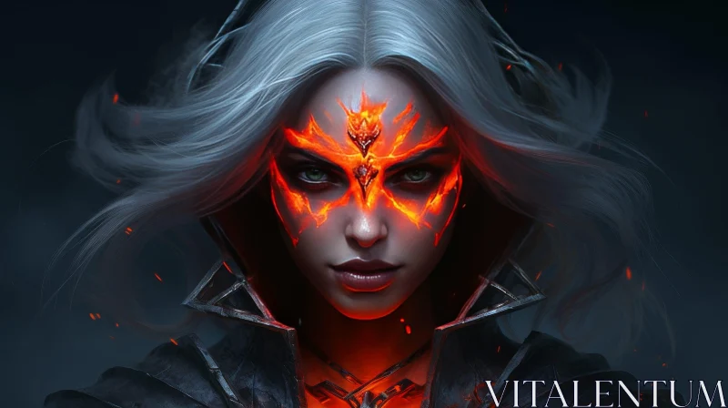 Enigmatic Female Portrait with Red Glowing Eyes AI Image