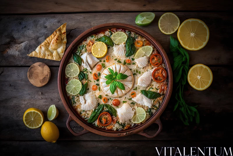 Exquisite Spicy Greek Fish Rice with Lemon - Vibrant Flavors AI Image