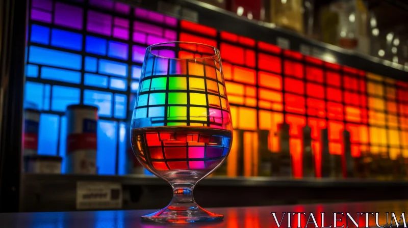 Glass on Bar Counter with Colorful Tile Background AI Image