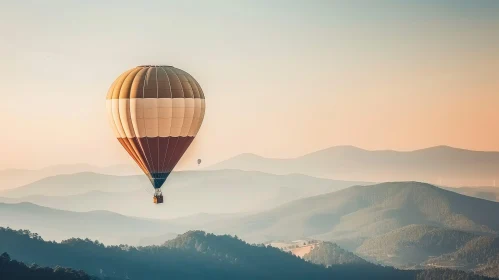 Hot Air Balloons Over Mountain Range