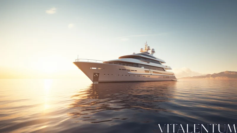 Luxury Yacht in Calm Sea at Sunrise AI Image