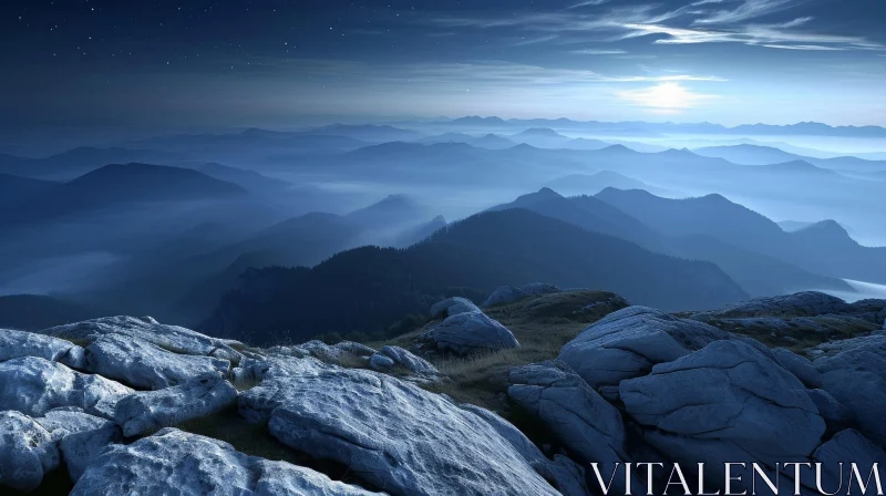 Majestic Snow-Covered Mountain Range Night Landscape AI Image