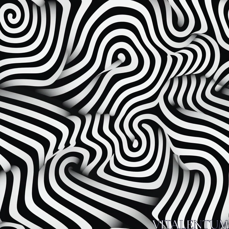 Monochrome 3D Stripes: Abstract Optical Illusion Artwork AI Image
