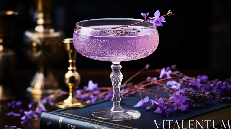Purple Cocktail on Wooden Table AI Image