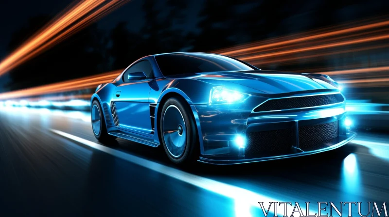 Blue Sports Car 3D Rendering Night Drive AI Image