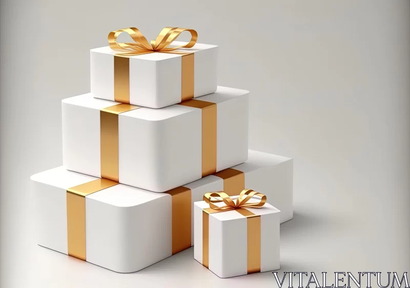 Captivating Stack of Presents with Golden Bow on Gray Background AI Image