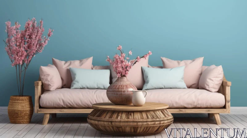 AI ART Cozy Living Room Interior with Pink Sofa