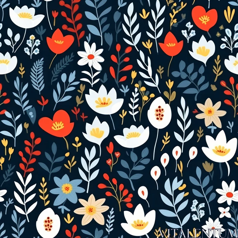 Dark Blue Floral Seamless Pattern AI Image