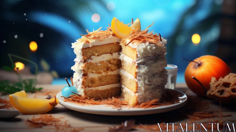 Delicious Cake with Orange Slices on White Plate AI Image