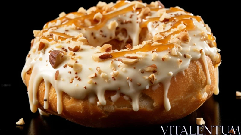 Delicious Donut with White Icing and Crushed Nuts AI Image