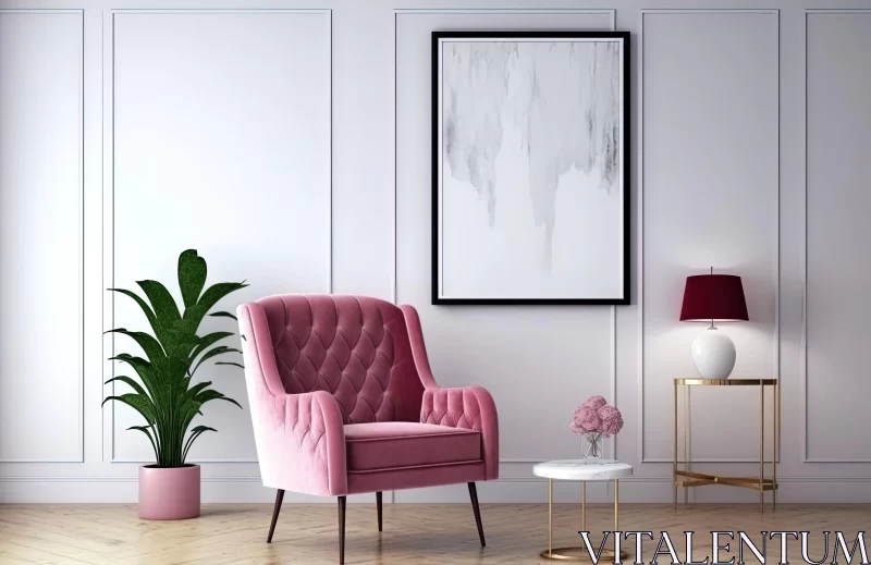 Elegant Pink Velvet Chair with Plant Vignette | Color Art AI Image
