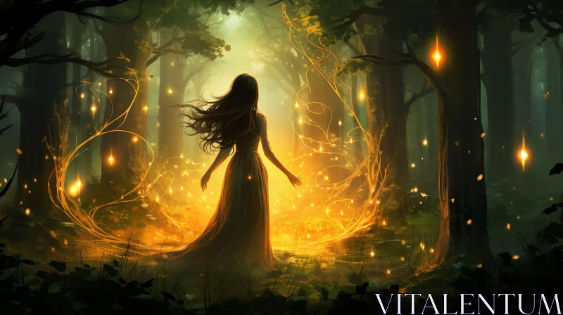 Enchanting Woman in Magical Forest AI Image