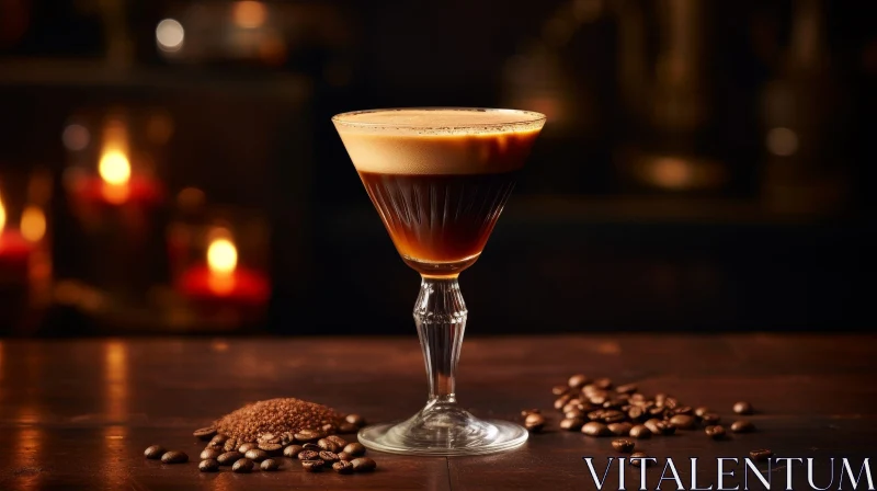 AI ART Espresso Martini Cocktail on Wooden Table