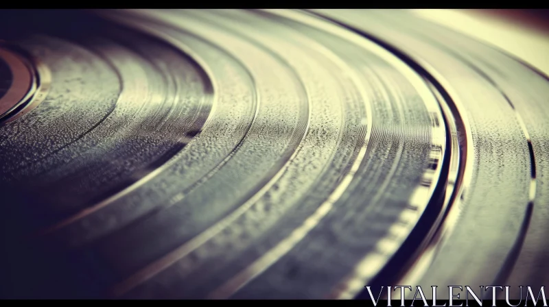 Exploring the Intricate Grooves: Close-up of a Vinyl Record Surface AI Image