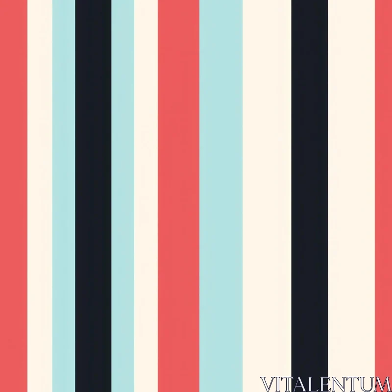 Geometric Vertical Stripes Pattern in Coral, Blue, Black, Cream AI Image