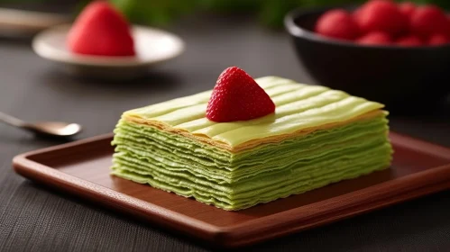 Green Tea Mille Crepe Cake Dessert Photography