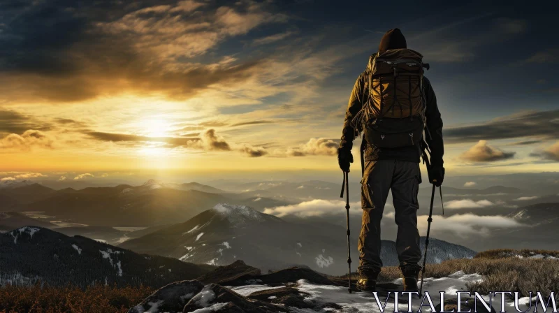 Man on Mountaintop at Sunset AI Image