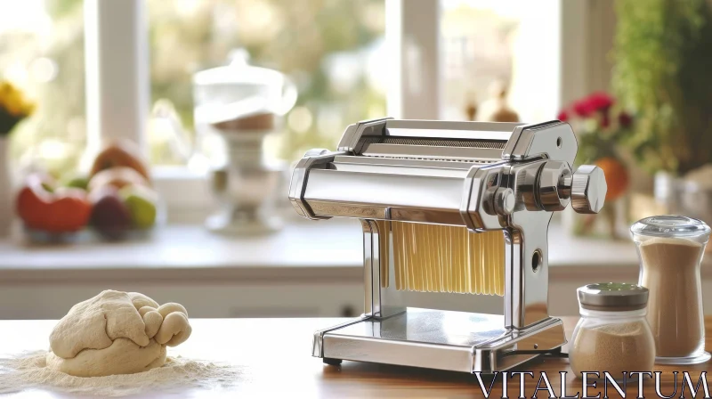 Metal Pasta Machine on Kitchen Counter | Food Preparation AI Image